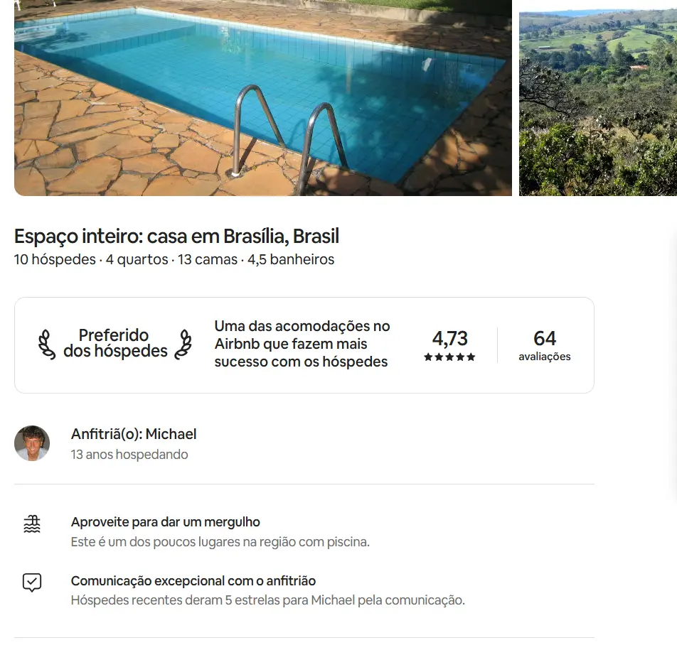 Anúncio do Sítio das Palmeiras no Airbnb